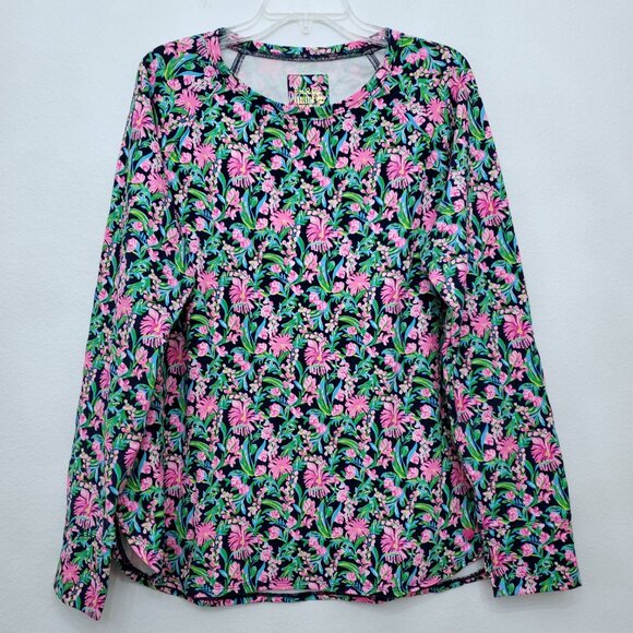 Lilly Pulitzer Blythe Luxletic UPF50+ Low Tide Navy Garden Pullover Size XL - Picture 1 of 15